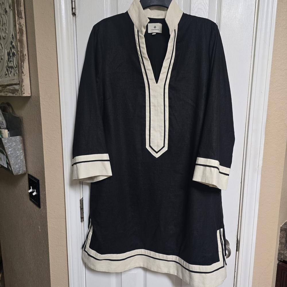 Tuckernuck V Neck Tunic Dress, Beach, Black And White Women's Size XL